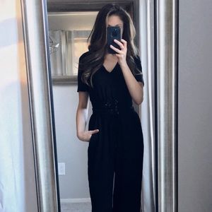 Wayf V-Neck Corset Jumpsuit, Sz Sm, Color: Black